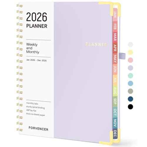 2026 Planner, Forvencer Calendar Planner Weekly and Monthly, January 2026-December 2026, 8.5" X 11", Hardcover Agenda Book with Tabs, Cute Daily Journal Planning with Inner Pocket, Home College Organizer Notebook for Office School Supplies, A4, Purple