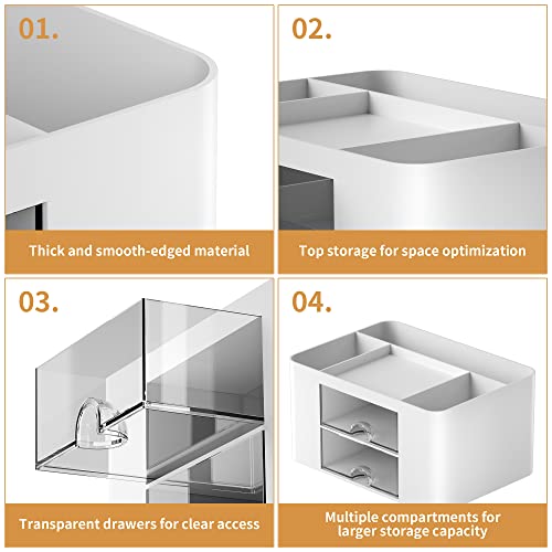 Marbrasse White Pen Organizer with 2 Drawers & Compartments - Multi-Functional Desk Storage