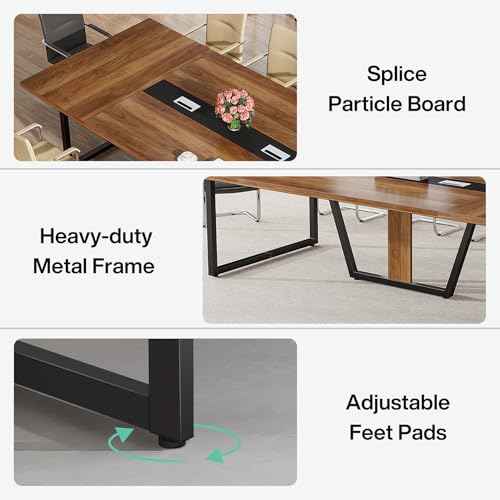 Tribesigns 8FT Conference Table, 94.49 L x 47.24 W x 29.53 H Inches Large Meeting Podcast Table for 10 People, Business Style Wooden Training Table with Strong Metal Frame for Office Conference