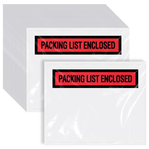 1000 Pcs Packing Slip Envelope Pouches Clear Self Adhesive Shipping Label Sleeves Waterproof Packing List Envelopes Pockets Top Loading Shipping Pouches Enclosed Bags (Red,7.5" x 5.5")