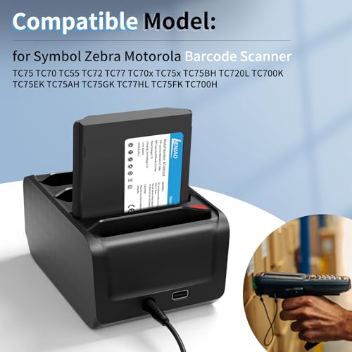 4 Slot Charging Cradle kit for Zebra TC77 TC70 TC75 Battery SAC-TC7X-4BTYC1 Barcode Scanners BT-000318 TC72 TC70X TC75X Battery Charger Station with Type-C Cable and Power Adapter (1)
