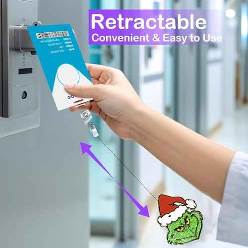 Christmas Cute Nurse Badge Reel Retractable Glitter Santa Name Tag Badge Holder for Nurse Doctor Teacher Student RN