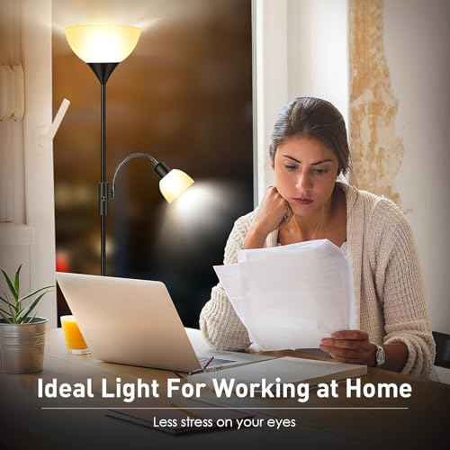 Floor Lamp, Standing Lamp, Torchiere Floor Lamp with Adjustable Reading Lamp, 71" Tall Pole Lamps, 3 Way Switch, Plastic Lampshade, Corner Floor Lamps for Living Room, Bedroom(E26 Base, No Bulb)-Black