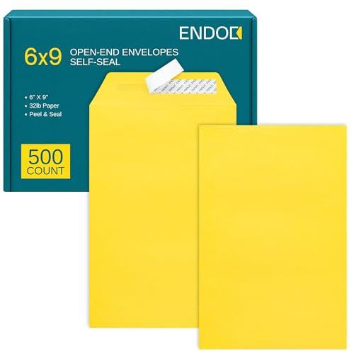 6x9 Lemon Yellow Envelopes Self Seal, 500/pack, Colored Envelopes Letter Size 6 x 9 inch, Open End Flap Style for Cards, Invitations, Holiday, Postcards, Gifts, for 5x7 Cards - 32lb Heavyweight Paper