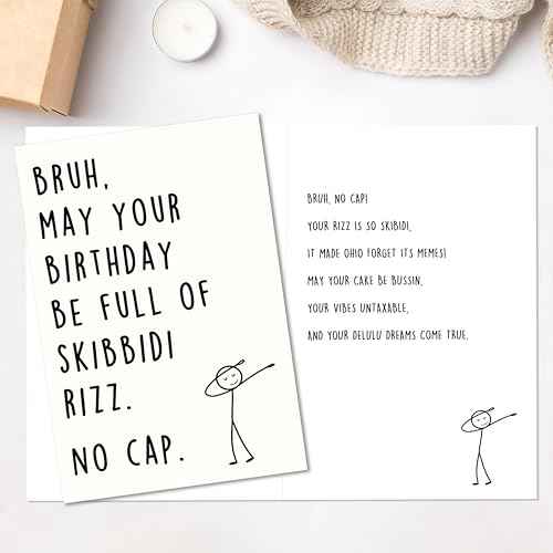Funny Birthday Card for Boys Girls,10th 13th 14th 15th 16th 18th 21st Birthday Decorations & Gifts for Son Daughter Family Friends,10 to 30 Year Old Birthday Gifts with Gen Z Slang Meme