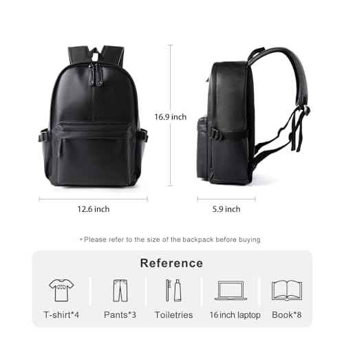 Pu Leather Laptop Backack For Men Women Classic Water-Resistant Purse Airplane Travel Backpacks Work Business Bag Black