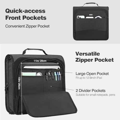 MoKo Zipper Binder with Multi-Pocket, 3 Inch 3 Ring Zipper Binder, 600 Sheet Capacity 6 Tab Expanding File Folder Multi-Pocket Zip Up Binders with Shoulder Strap & Handle for Middle School, Black