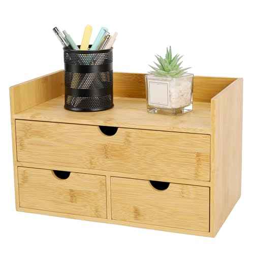 Bamboo Desk Organizer With Drawers Countertop Drawers 3 Drawers Counter Storage Box Corner Desk Organizer for Home Office No Assembly Required