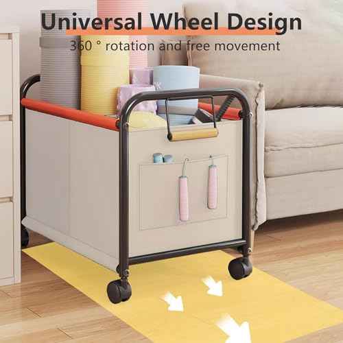 Children's Organizer With Wheels for Bedrooms, Playrooms - Holds Toys, Books, Clothes, Snacks - 360 Steering Wheels, Metal & Oxford Cloth Boxes (White, Small Size)