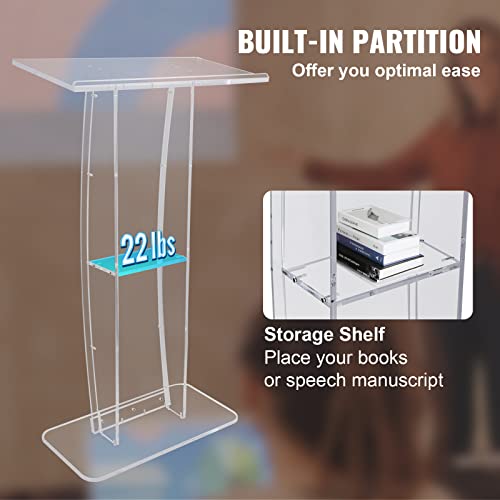 VEVOR 47" Acrylic Podium Stand with Reading Surface & Storage Shelf – White (Variation: 47" White)