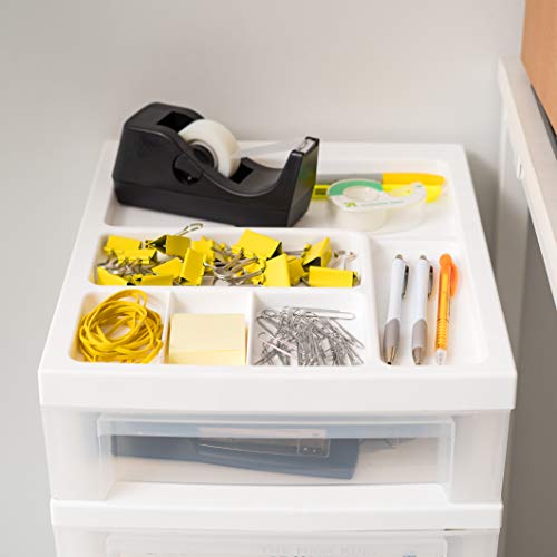 IRIS USA Plastic Drawer Storage Organizer Rolling Cart, with Wheels Casters, 6-Drawers, for Classroom Art Craft Supplies Dresser Closet Bathroom Laundry Room, White/Clear