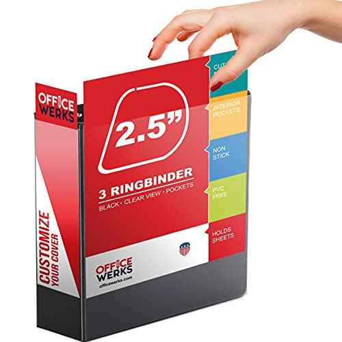 Performore 3 Ring Binder, Professional Angle D 2.5 Inch, Presentation Folder for Standard Pages 8.5 x 11 with Pockets, Crystal Clear View Black Binder (4 Pack)