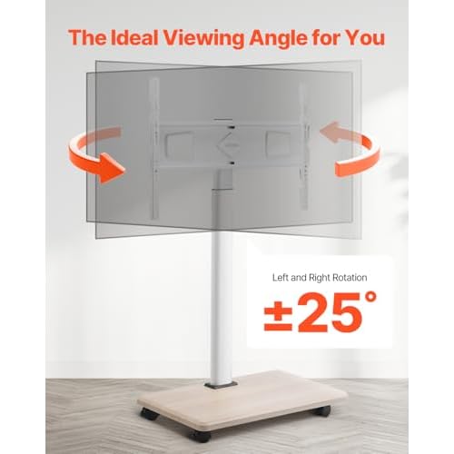 VEVOR Rolling TV Stand, Mobile TV Cart for 32-70 Inch Screens, 25¡Æ Left-Right Rotation and Height Adjustable TV Mount on Wheels, Holds up to 99 lbs for Corner, Bedroom, Outdoor, Max VESA 600x400mm