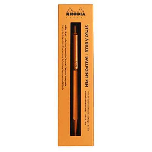 RHODIA 9388C - Script Refillable Ballpoint Pen Hexagonal Brushed Aluminium Body - Orange - 0.7 mm High Precision Retractable Ball Point, Black Ink - Script Collection