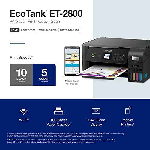 Epson EcoTank ET-2800 Wireless Color All-in-One Cartridge-Free Supertank Printer with Scan and Copy ?¢桰 The Ideal Basic Home Printer - Black, Medium