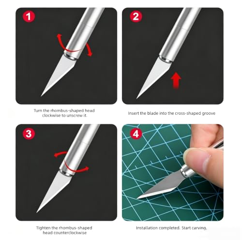 Silver Craft Hobby Knife with 12 Blades & Replacement Kit for Precise Cutting