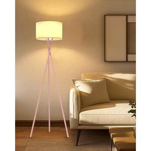 Lightdot Pink Tripod Floor Lamp, Modern Floor Lamps for Living Room, Standing Lamp with Linen Shade, E26 Bulb Included, 66" Tall Floor Lamp for Bedroom, Home Office