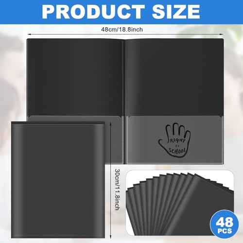 Henoyso 48 Pcs Plastic Parent Teacher Communication Folder with 2 Pockets Take Home Folders with Clear Heavy Duty Pocket Fit Letter Size for School Students Teacher Home, 11.8¡¿9.45 Inch(Black)
