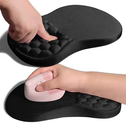 Ergonomic Joint Wrist Support Mouse Pad with Memory Foam Cushion Massage Bump, Carpal Tunnel Pain Relief Mousepad Slope Design for Wrist Rest, 11.8x7.9 in, Black
