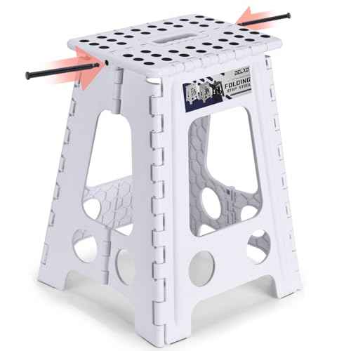 Delxo Folding Step Stool 17.5 Inch White Step Stools for Kids Foldable,Portable Collapsible Step Stool with Handle, Folding Stool for Kitchen Bathroom,Bedroom,Garden