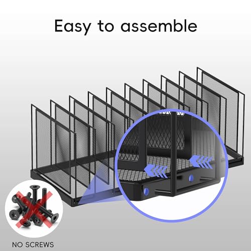 9-Section Desk File Organizer, Vertical File Holder, Mesh Desktop File Folder Metal File Organizer Stand for Office Home Classroom, Black, 2 Pack