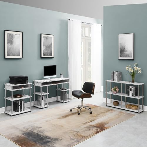 Designs2Go No Tools Printer Stand with Shelves 23.75" - Contemporary Modern Storage Printer Stand for Office, Den Organization, White Faux Marble
