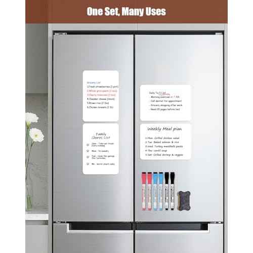 Magnetic Whiteboard for Fridge A5 (8.3¡ȡ¿5.8¡È) ? 4?Pack, White, with 6 Markers & Eraser