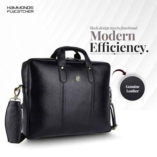 HAMMONDS FLYCATCHER Genuine Leather Office Bag for Men - Laptop Bag for Men - Padded Laptop Compartment, Fits 14 Inch Laptop - Adjustable Strap, 1 Year Warranty - Office, Travel, Daily Use, Super