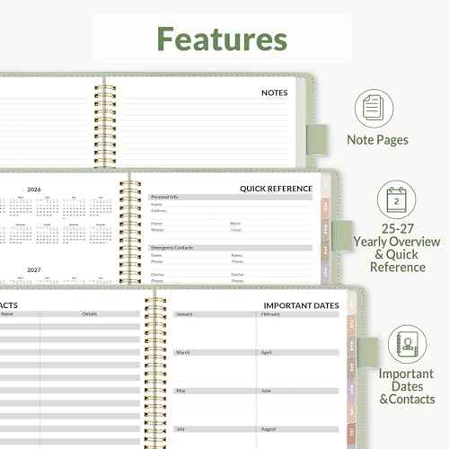 SUNEE 2026 Weekly & Monthly Planner 9"x11.2"- 12 Month (January 2026 - December 2026), Vegan Leather Cover, Pocket, Bookmark, Notes, Monthly Tab, Sage Green