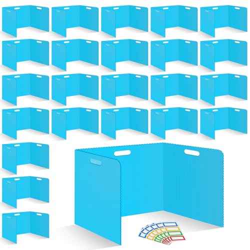 24 Pcs Desk Dividers for Students Plastic Durable and Waterproof Privacy Folders Shields Test Dividers with Classroom Privacy Boards for School Study Teacher Supplies (Blue)