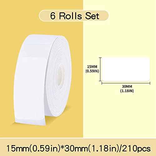 Label Maker Tape - 6 Rolls(1260 Pieces) Compatible for D11/D110/D101 Printer Paper Stickers Waterproof Standard Laminated Tear-Resistant Office Home Name File Folder Clothes (0.59x 1.18 Inch, White)