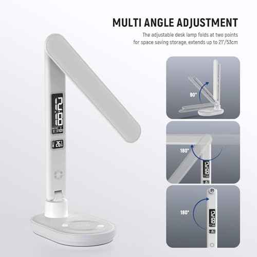 NEEWER Entry Level Version LED Desk Lamp with USB A Output, 3 Modes/5 Brightness Levels/4 RGB Effects/CRI85, LCD for Temp/Date/Time/Alarm, Eye Caring Touch Table Light for Home Office/Reading, N20
