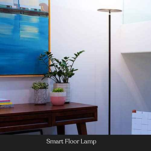Brightech Sky Colors ? Wi-Fi Color Changing Torchiere LED Floor Lamp ? Smart Standing Lamp with iOS and Android Remote Control ? Cost-Effective and Energy-Saving with Adjustable Head - Black