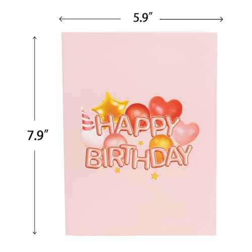 Ribbli Birthday Cards, Rose Pink Pop Up Birthday Card with Light and Music for Women Mom Daughter Girlfriend Wife, 7.9 x 5.9 Inches with Envelope