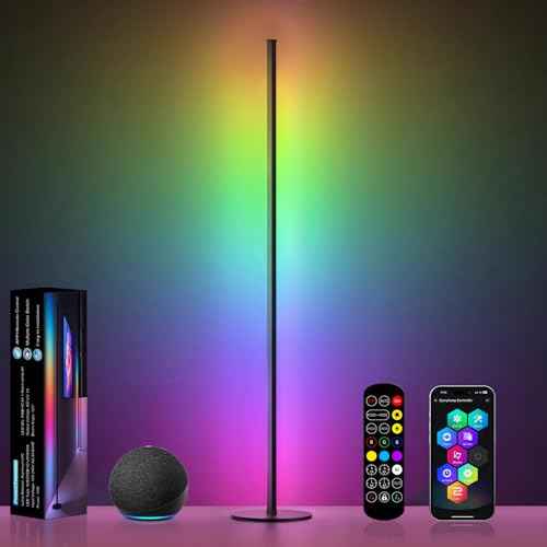 Corner Floor Lamp Compatible with Alexa, Smart LED Corner Lamp 55", APP & Remote Control with Music Sync, 16 Million Colors & Timer, Color Changing Ambient Lighting for Living Room Bedroom Game Room