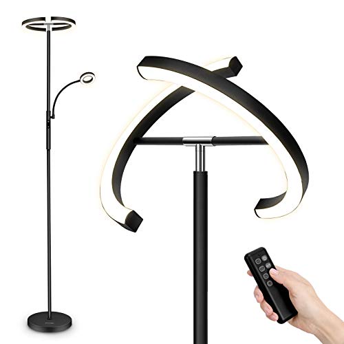 FIMEI Split Floor Lamp Modern LED Rotatable Floor Lamp with Reading Light, Eye-Protection Reading Standing Lamp with Stepless Dimming and 3000K-6000K Color, Separately Rotatable Design, Black
