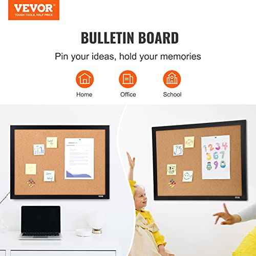 VEVOR Cork Board for Office, 36" x 24" Bulletin Board for Wall, Vision Board Push Pin Board with Framed for Office Home and School