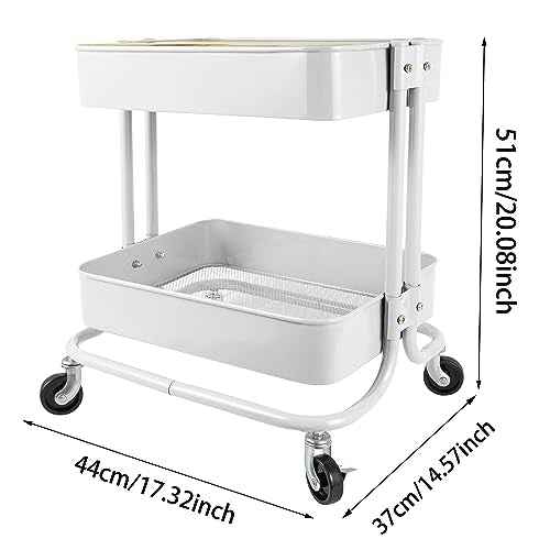 2 Tier Rolling Cart£¬Metal Utility Cart with Wheels and Cover for Office Home Kitchen Organization