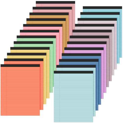 Fuutreo 24 Pcs 8.5'' x 11'' Colored Legal Pad Writing Pads Narrow Ruled 50 Sheets Per Notepad Micro Perforated Writing Pad Note Pads Office Supplies for School College Office Business, Assorted Colors