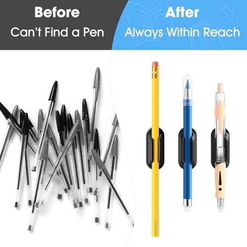 20 PCS Adhesive Pencil Holders, Silicone Marker Organizer for Desk, Notebook, Wall or Clipboard, Reusable Teacher Supplies for Classroom, Office, School Accessories (Black)