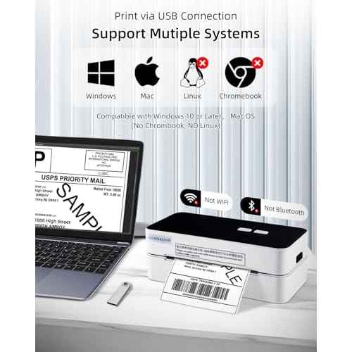 Shipping Label Printer, USB Label Printer for Small Business & Package, Support Windows&Mac, Compatible with USPS Shopify Ebay Etsy (USB Only)