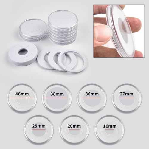 168 Pcs 46mm Coin Capsules Case with Foam Gasket, Plastic Storage Organizer Holder for Coin Collection Supplies, 7 Sizes (16/20/ 25/27/ 30/38/ 46mm) (Box Only)-White