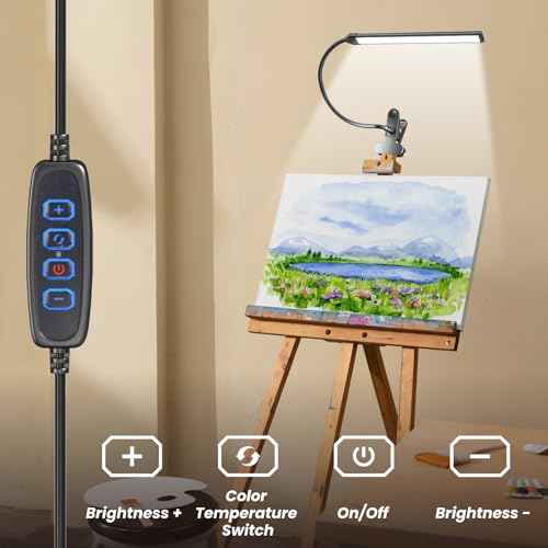 Clip-On LED Easel Lamp for Artists, 3 Color Modes, 10-Level Dimmable, 300lm Eye-Care Reading Light for Painting, Drawing with Flexible Arm, USB-Powered