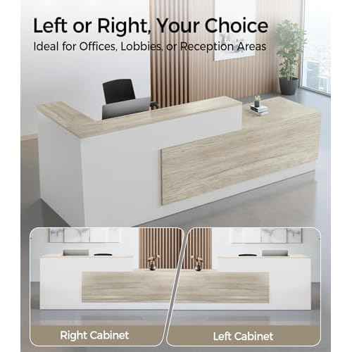 Modern L-Shaped Reception Desk with Storage - 79" Front Desk Reception Counter with Lockable Drawer, Storage Cabinets, Keyboard Tray & Modesty Panel for Office, Lobby, Salon, Retail Checkout, Left
