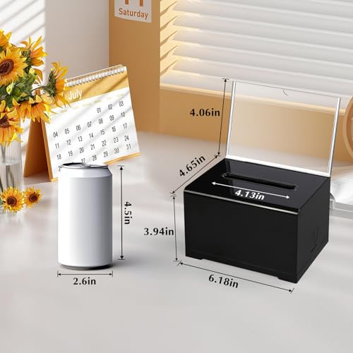 VOISEN Black Acrylic Donation Box with Lock & Sign Holder - 1 Pack