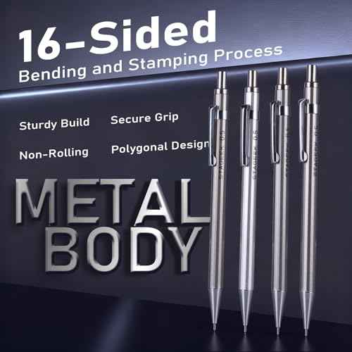 0.5mm Mechanical Pencil Set with Case - 4PCS Metal Mechanical Pencils, 8 Tubes HB #2 Lead Refills, 3PCS 4B Erasers and 9PCS Eraser Refills, Lead Mechanical Pencils for Writing & Drawing