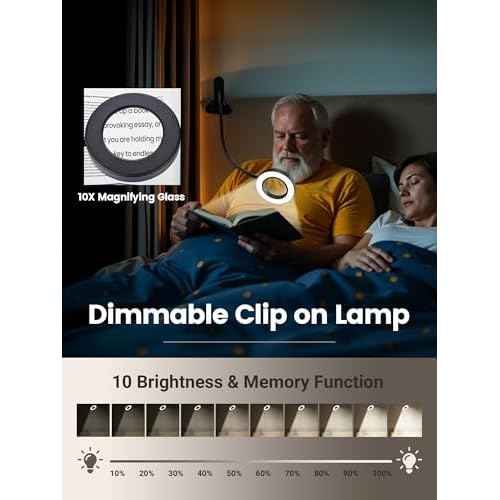 10X Magnifying Glass with Light,5 Colors+10 Brightness Reading Lamp,58 LED Magnifier with Light,750 Lumen Lighted Magnifying Glass for Reading,Clip on Lamp for Desk/Bed/Work/Nail [Adapter]