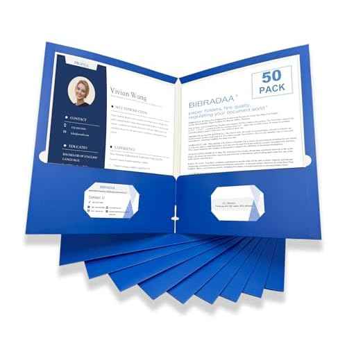 BIBRADAA¢ç 50 Packs Blue Paper Folders with Pockets,Paper Folder Surface with Waterproofing,Letter Size,Holds 100 Plus Sheets,for School,Office,Business.(50, Dark Blue)