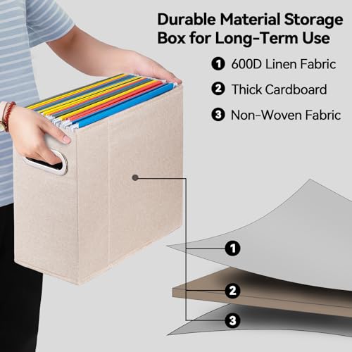 ComfortKeeper 4 Pack Letter Size File Organizer Storage Boxes Beige Collapsible