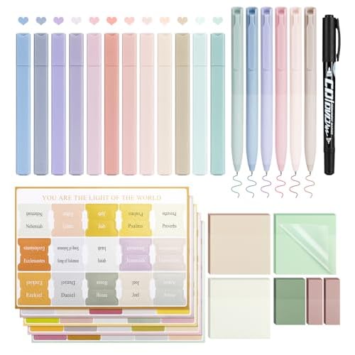 30 Pcs Bible Journaling Kit, Colored Bible Study Supplies, 12 Pastel No Bleed Highlighters and 6 Colored Pens, Transparent Sticky Notes and Bible Tabs Set and More, Book Annotation Kit for Women & Men